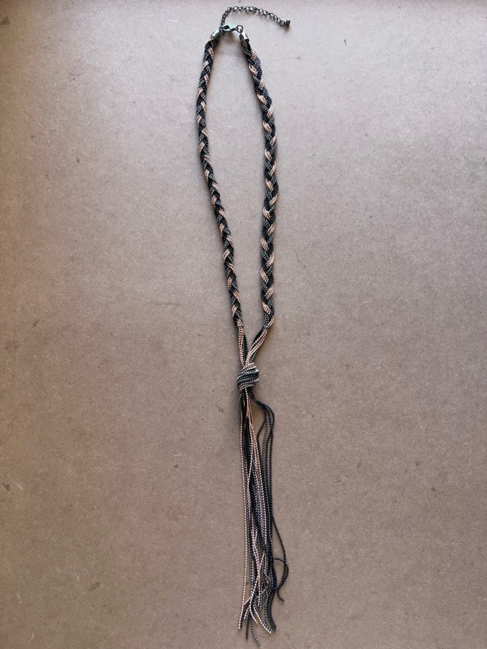Black & Gold Beaded Tassel Necklace | Boho Statement Lariat | Festival Chic
